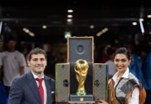 Deepika Padukone wears Louis Vuitton while presenting the FIFA World Cup Trophy in its Louis Vuitton Trunk at the FIFA World Cup Final Match Deepika Padukone wears Louis Vuitton while presenting the FIFA World Cup Trophy in its Louis Vuitton Trunk at the FIFA World Cup Final Match